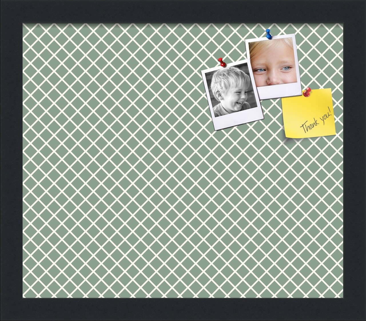 PinPix Custom Bulletin Board Nile Green Diamond Poster Board Has a Fabric Style Canvas Finish, Framed in Satin Black, by ArtToFrames (PinPix-380)